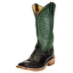 Rios Of Mercedes Men's Anderson Bean Ride Ready Black Full Quill Ostrich 13in. Jade Navajo Top Cowboy Boot