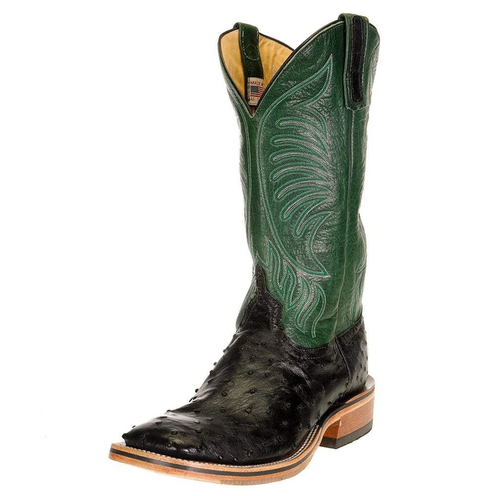 Rios Of Mercedes Men's Anderson Bean Ride Ready Black Full Quill Ostrich 13in. Jade Navajo Top Cowboy Boot