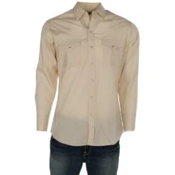 Ely Cattleman Men's Long Sleeve Poly/Cotton Tan Solid Shirt