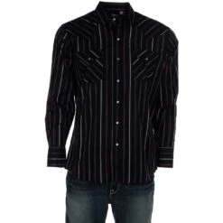 Ely Cattleman Long Sleeve Black With White Stripe Shirt