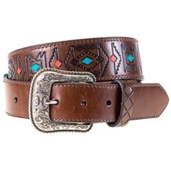 Men's Hooey Painted Aztec Pattern Tapered Leather Belt