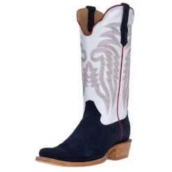 R Watson Boots Men's Midnight Blue Roughout 13in. Winter White Cowhide Top Cutter Toe Cowboy Boots