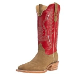 R Watson Boots Men's Sand Roughout 13in. Cherry Red Cowhide Top Square Toe Cowboy Boots