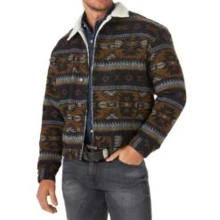 Wrangler Men's Whiskey Jacquard Sherpa Lined Jacket