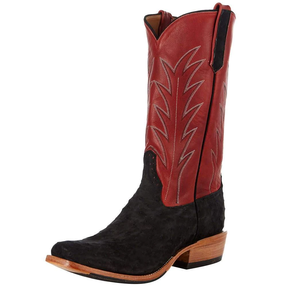 Rios Of Mercedes Men's Black Suede Full Quill Ostrich 13in. Red Fools Goat Top Cutter Toe Boot