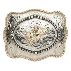 And West Hand-Finished Bull Rider With Inside Beaded Border Buckle