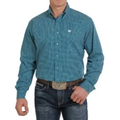 Cinch Men's Teal & Black Print Buttondown Shirt