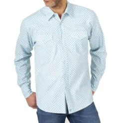 Wrangler Men's 20X Competition Advanced Comfort Teal Printed Snap Shirt