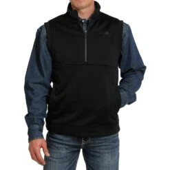 Cinch Men's 1/2 Zip Black Pullover Fleece Vest