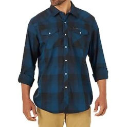 Wrangler Men's ATG By Blue Western Plaid Shirt