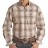 Panhandle Men's Tan Dobby Plaid Long Sleeve Button Down