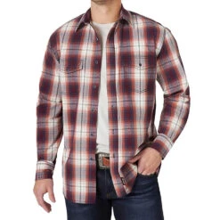 Wrangler Men's Retro Premium Burgundy Plaid Button Shirt