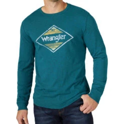 Wrangler Men's Teal Logo Sleeve Graphic T-Shirt