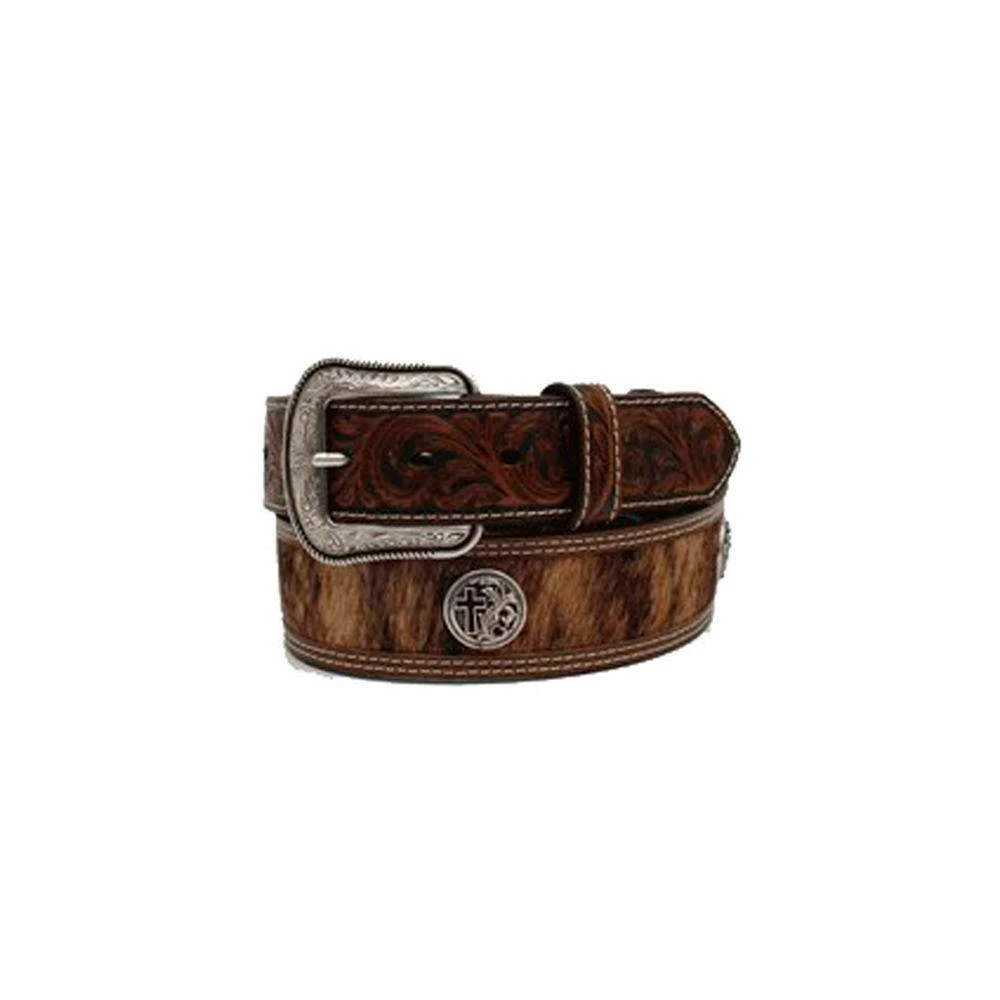 Men's 3D Hair On Hide Belt With Cross Conchos