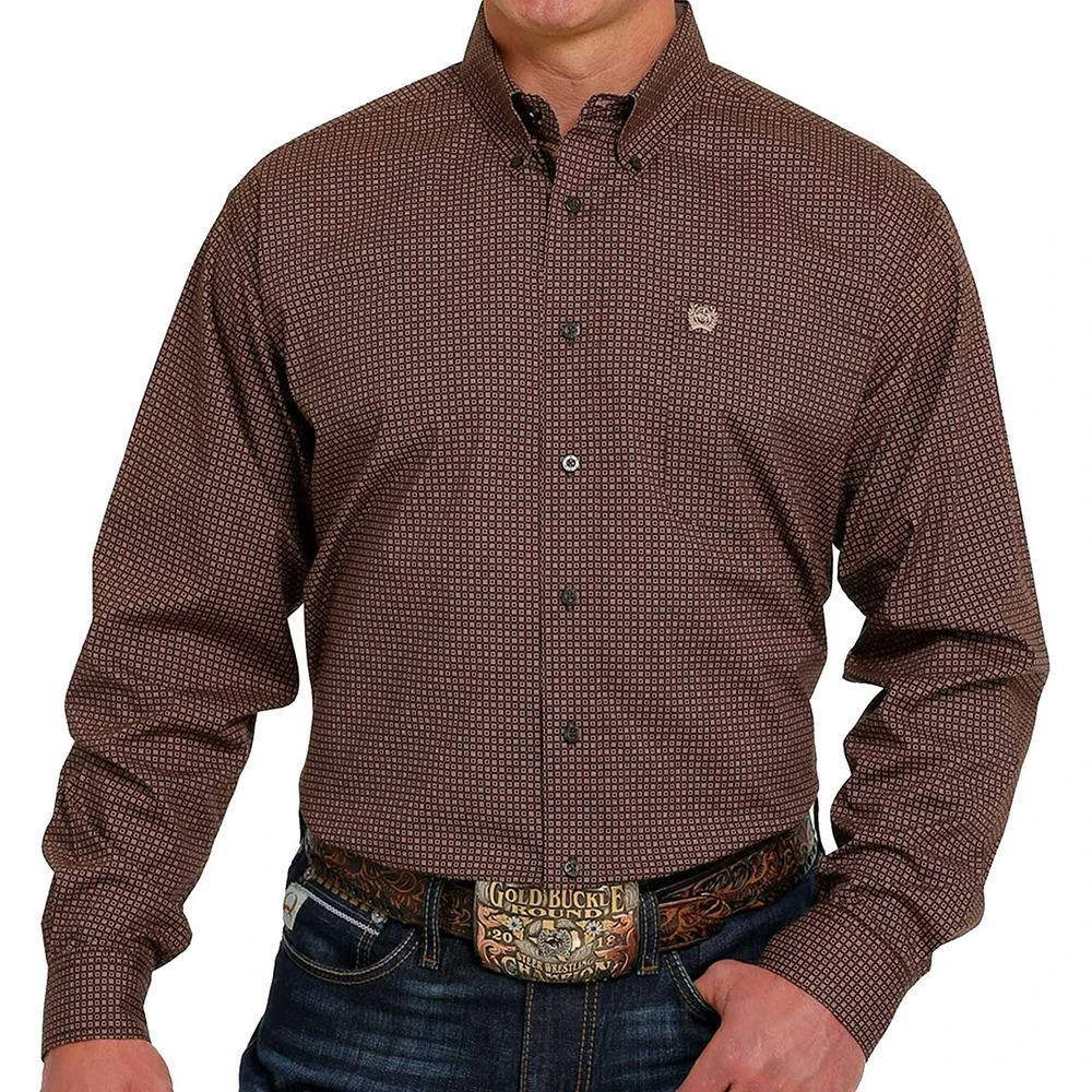 Cinch Men's Brown Geometric Print Button-Down