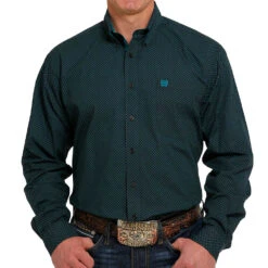 Cinch Men's Blue Checker Print Button-Down