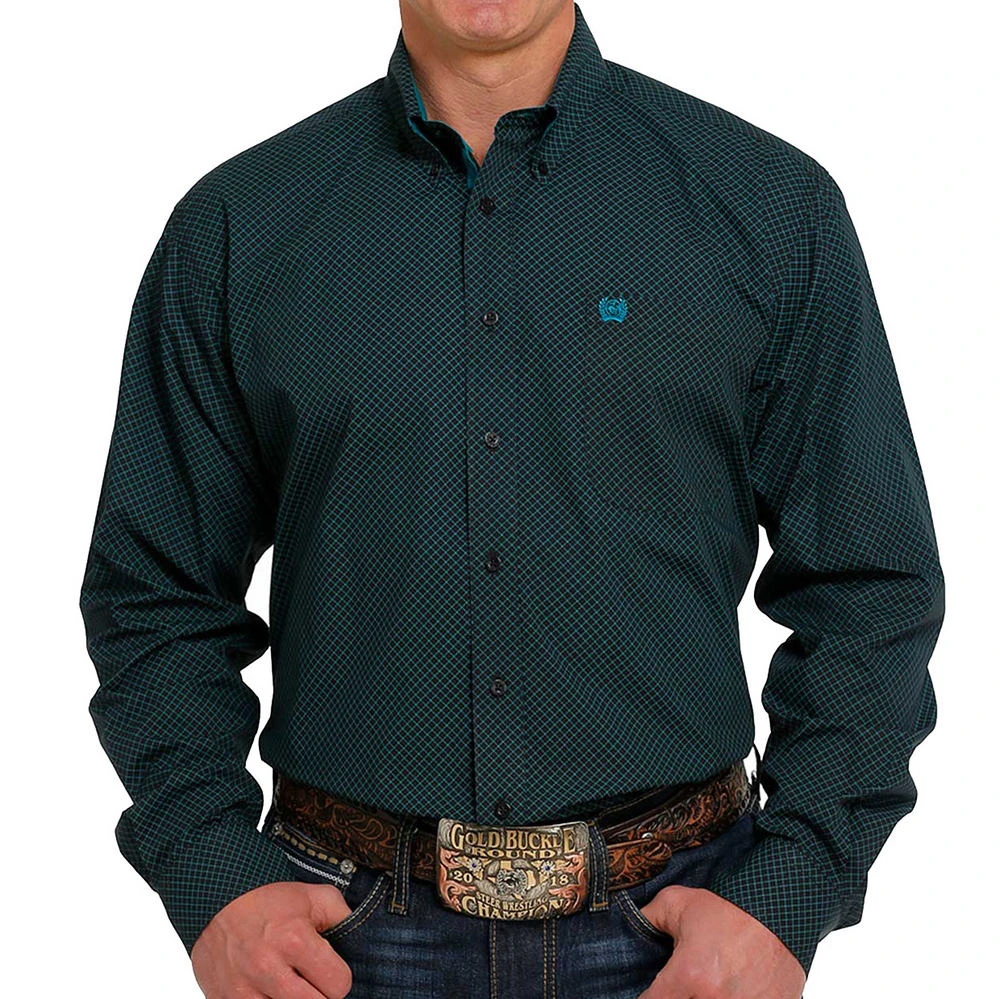 Cinch Men's Blue Checker Print Button-Down