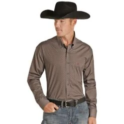 Rock N Roll Cowboy Brown Geo Print Button-Down Shirt