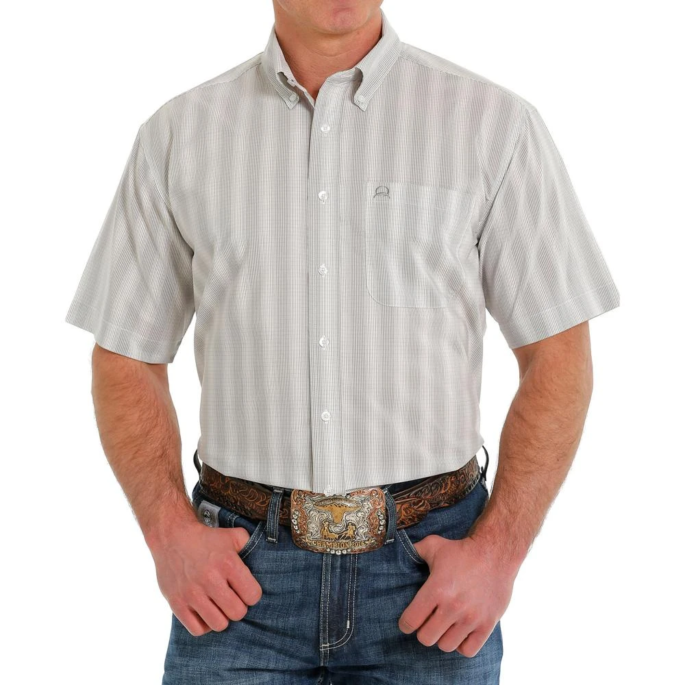 Cinch Mens Geometric Print Arenaflex Button Short Sleeve Shirt