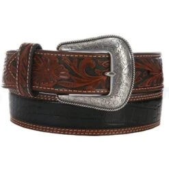 Men's Gator Tooled Brown And Black Belt