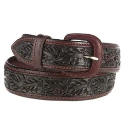 Vogt Silversmiths 1 1/2in. Saddle Brown Skived Edge Running Leaf Belt