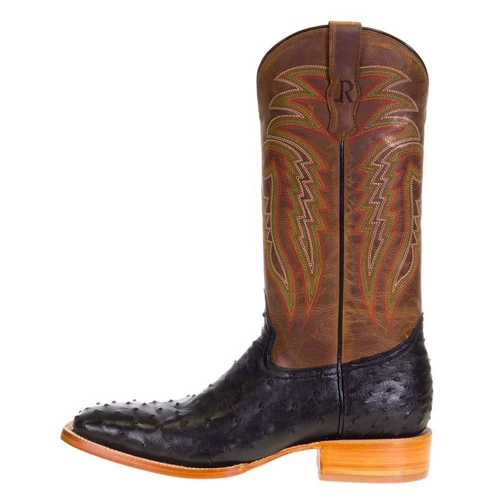 Men's R Watson Black Full Quill Ostrich 13in. Mad Dog Tan Cowhide Top Boots - Image 3