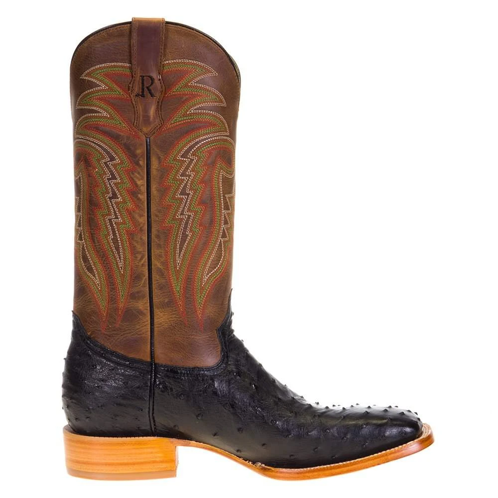 Men's R Watson Black Full Quill Ostrich 13in. Mad Dog Tan Cowhide Top Boots - Image 5